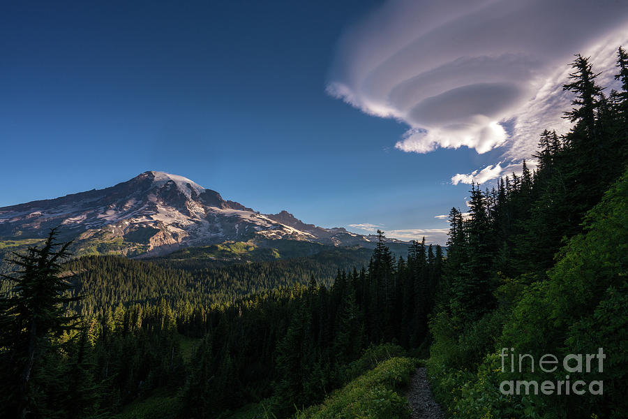 Mount Rainier Trail Lenticular Cloud Photograph by Mike Reid
