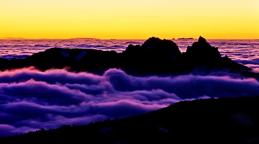 Mount Rainier National Park Photograph - Mount Rainier Twilight Above Low Clouds. by Tim Rayburn