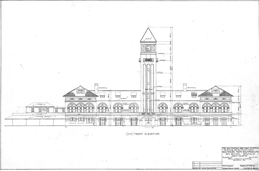 Mount Drawing - Mount Royal Station by Baltimore and Ohio Railroad Mount Drawing - Mount Royal Station by Baltimore and Ohio Railroad