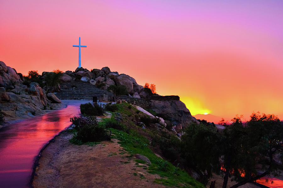 Mount Rubidoux Cross Sunset Photograph by Kyle Hanson