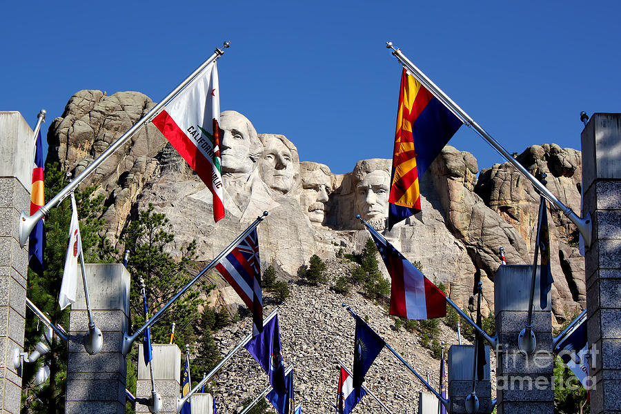 Mount Rushmore and Flags Photograph by Teresa Zieba