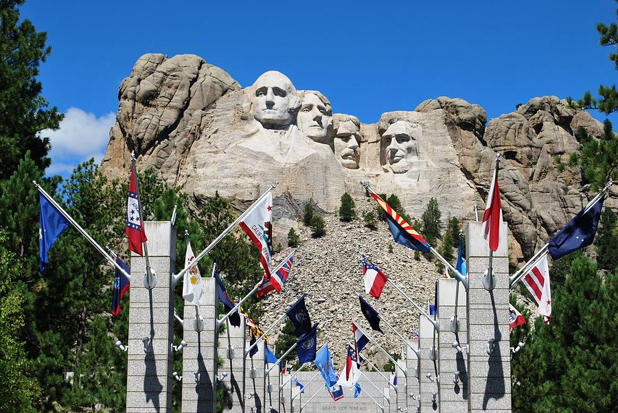 Tree Photograph - Mount Rushmore Flags View by Matt Quest