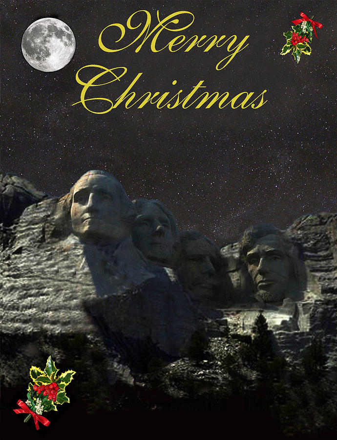 George Washington Mixed Media - Mount Rushmore Merry Christmas by Eric Kempson