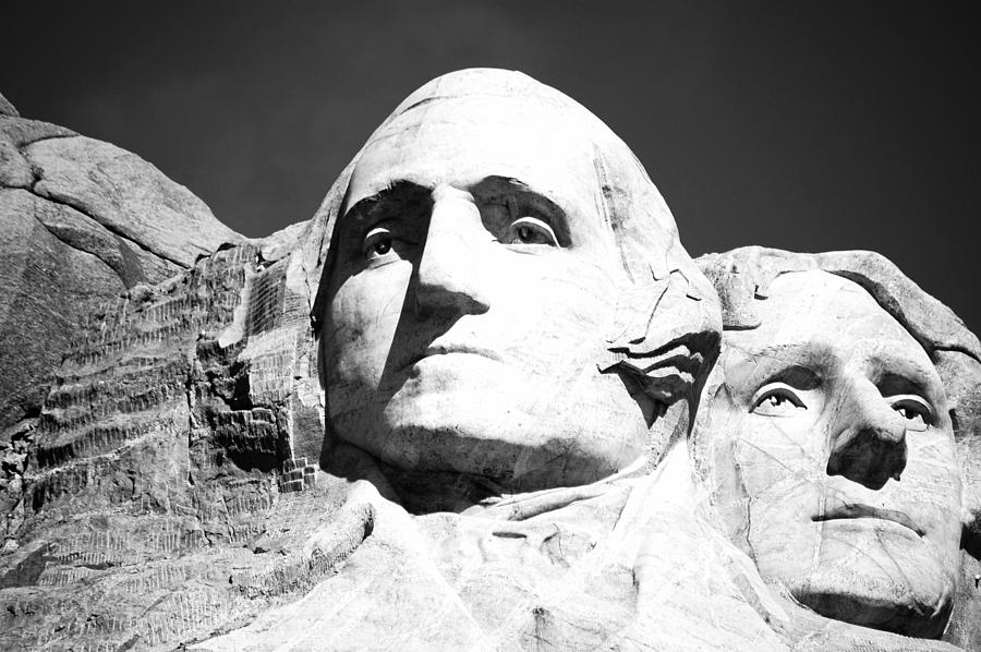 Mount Rushmore National Landmark Washington and Jefferson South Dakota Black and White Photograph by Shawn OBrien