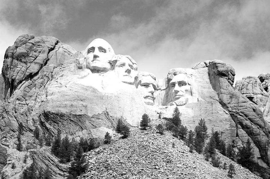 Mount Rushmore National Monument in Brilliant Sunlight South Dakota Black and White Photograph by Shawn OBrien