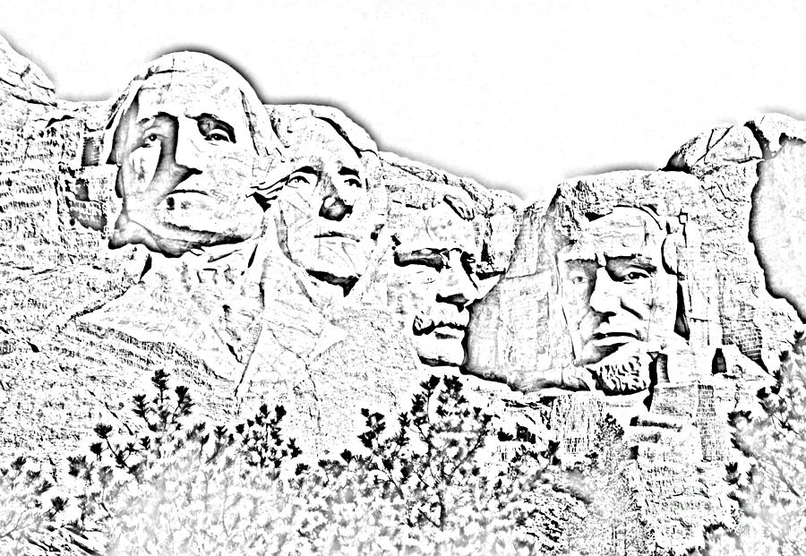 Mount Rushmore Presidents American National Historic Monument South Dakota Black and White Digit Art Photograph by Shawn OBrien