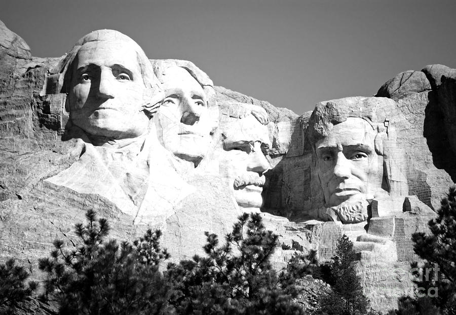 Mount Rushmore Presidents American National Historic Monument South Dakota Black and White Photograph by Shawn OBrien
