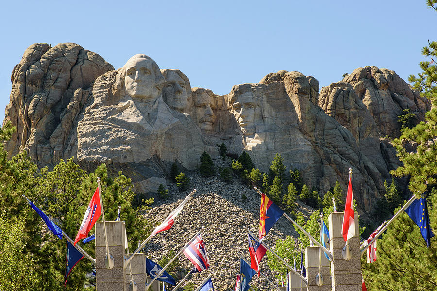 Mount Rushmore Photograph - Mount Rushmore with Flags by AMB Fine Art Photography