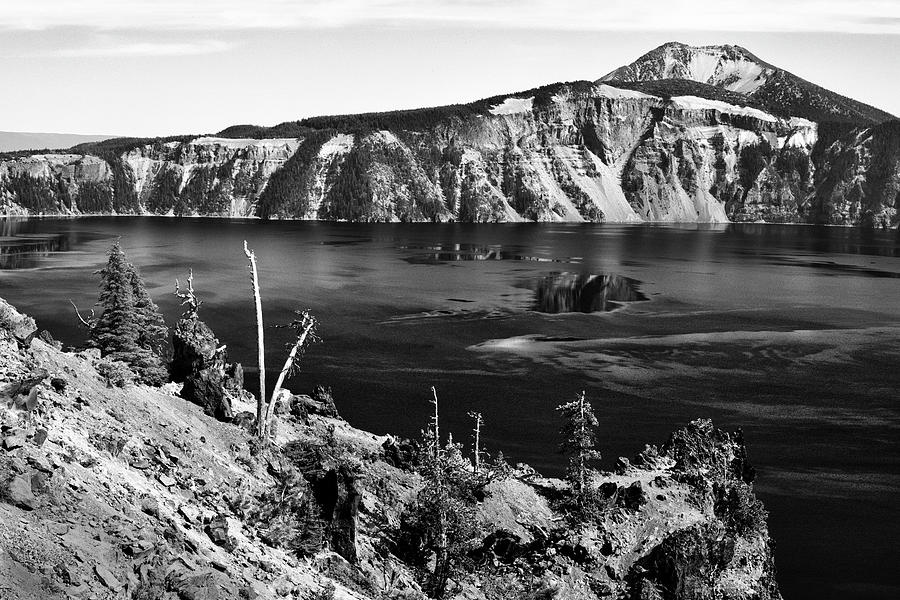 Mount Scott Behind Crater Lake B W Photograph
