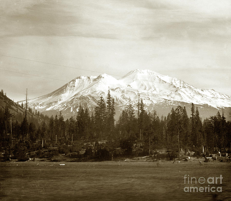 Mount Shasta Photograph - Mount Shasta with snow Circa 1910 by Monterey County Historical Society