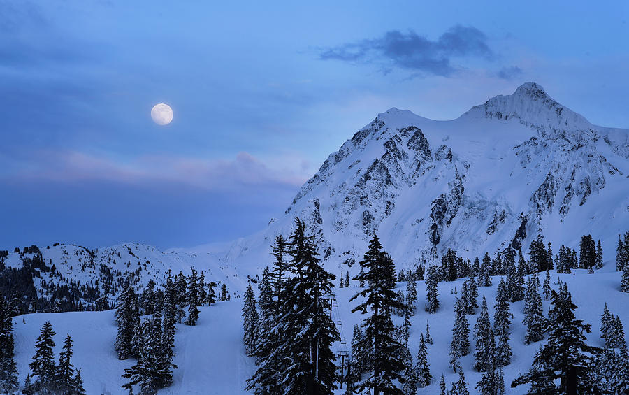 Mount Shuksan and the full moon Photograph by Kevin Whitworth - Fine ...