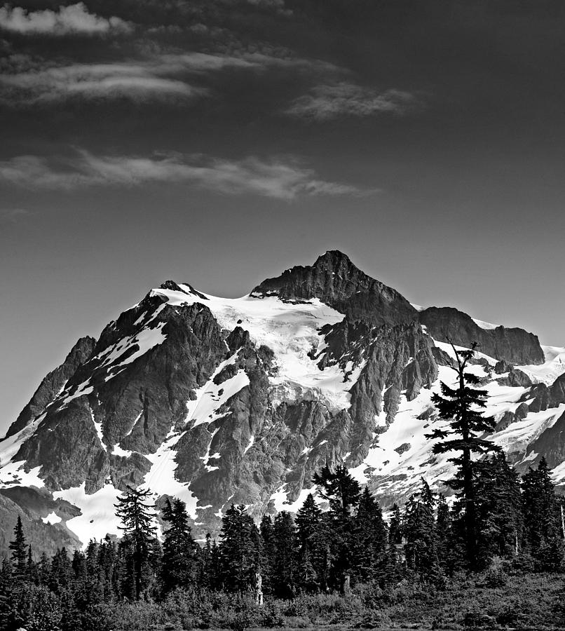 Mount Shuksan Black and White Cascade Mountains Washington Photograph by Brendan Reals