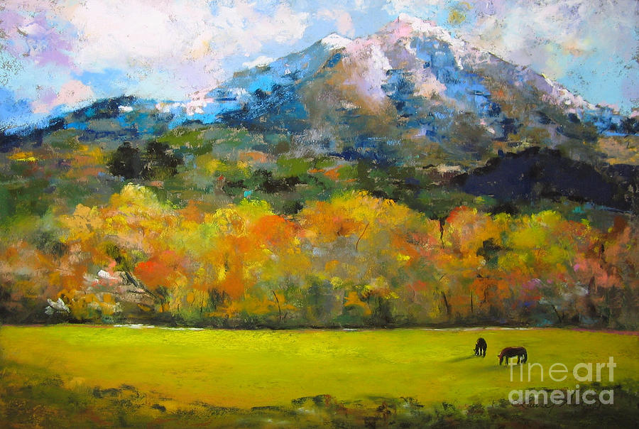 Horse Painting - Mount Sopris with Horses by Laurel Astor
