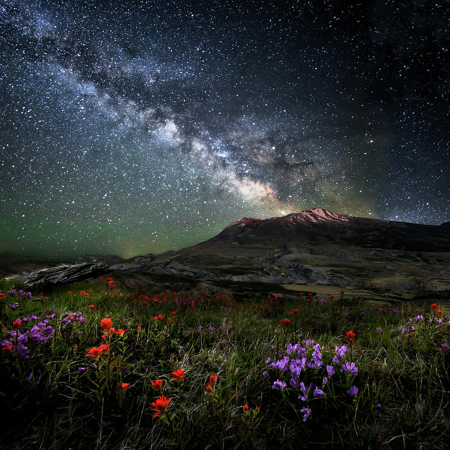 Mount St Helens Milky Way Eruption Last Light Photograph by Wes and Dotty Weber