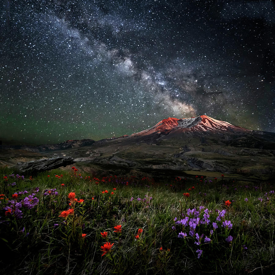 Mount St Helens Milky Way Eruption Photograph by Wes and Dotty Weber