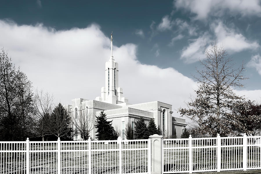 Mount Timpanogos Temple in December - Black and White Photograph by K Bradley Washburn