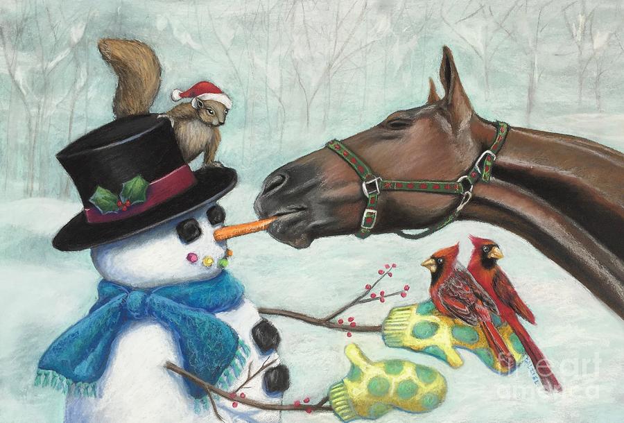 Christmas Pastel - Mountain and the Snowman by Linda Dalziel