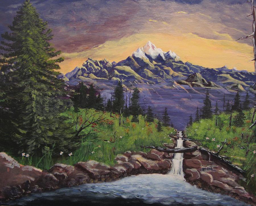 Mountain and Waterfall 2 Painting by David Bartsch