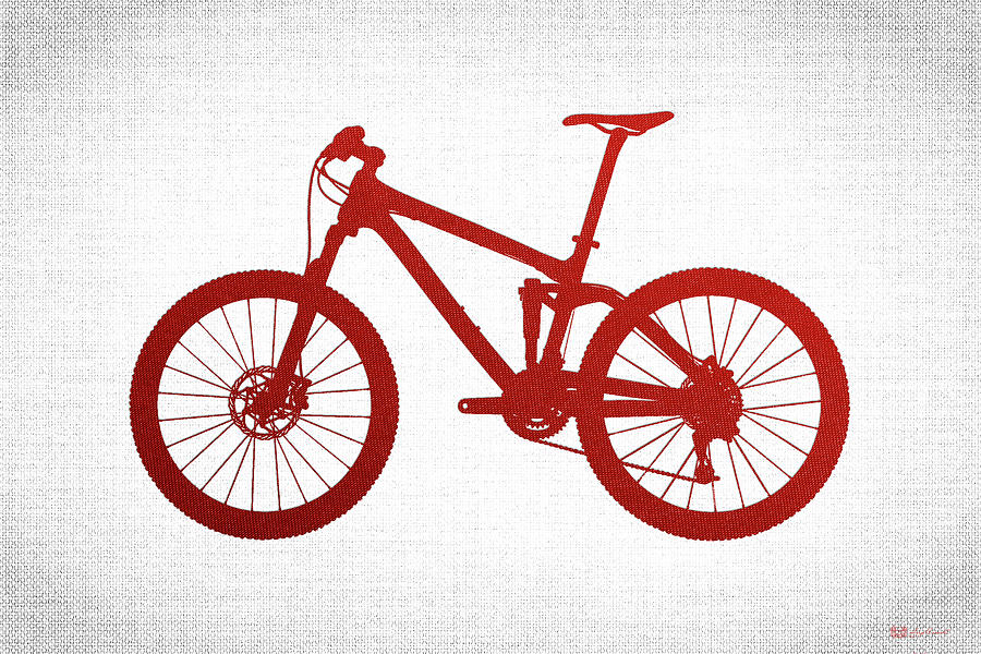 Mountain Bike Silhouette - Red on White Canvas Digital Art by Serge Averbukh
