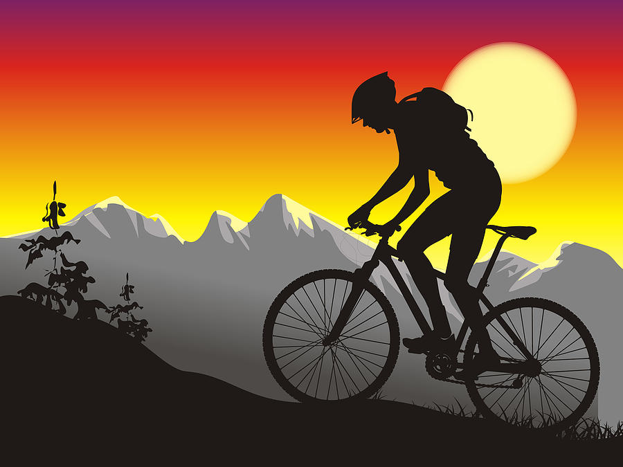 Mountain Painting - Mountain Biker Color Blast Graphic by Elaine Plesser