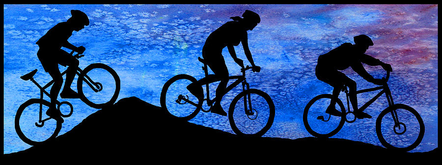 Bicycle Digital Art - Mountain Bikers at Dusk by Jenny Armitage
