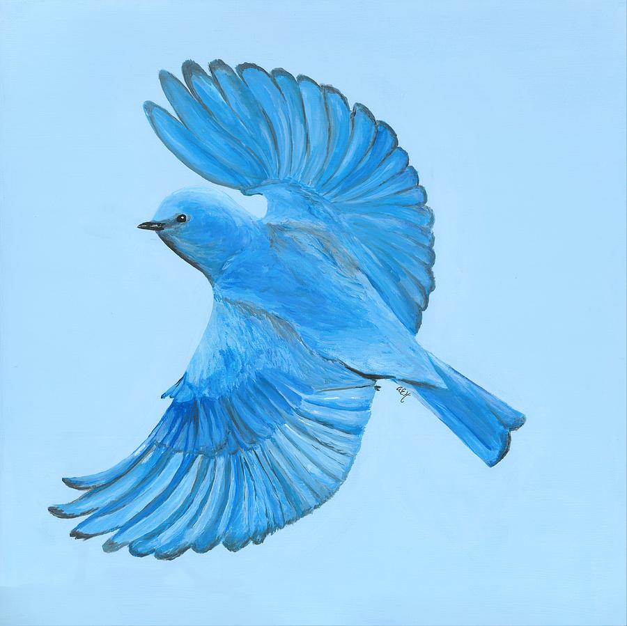 Mountain Bluebird in Flight Painting by Anne Hockenberry