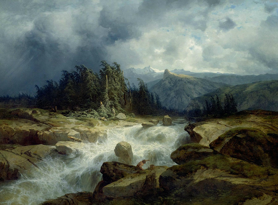 Mountain by Storm Torrent Painting by Alexandre Calame