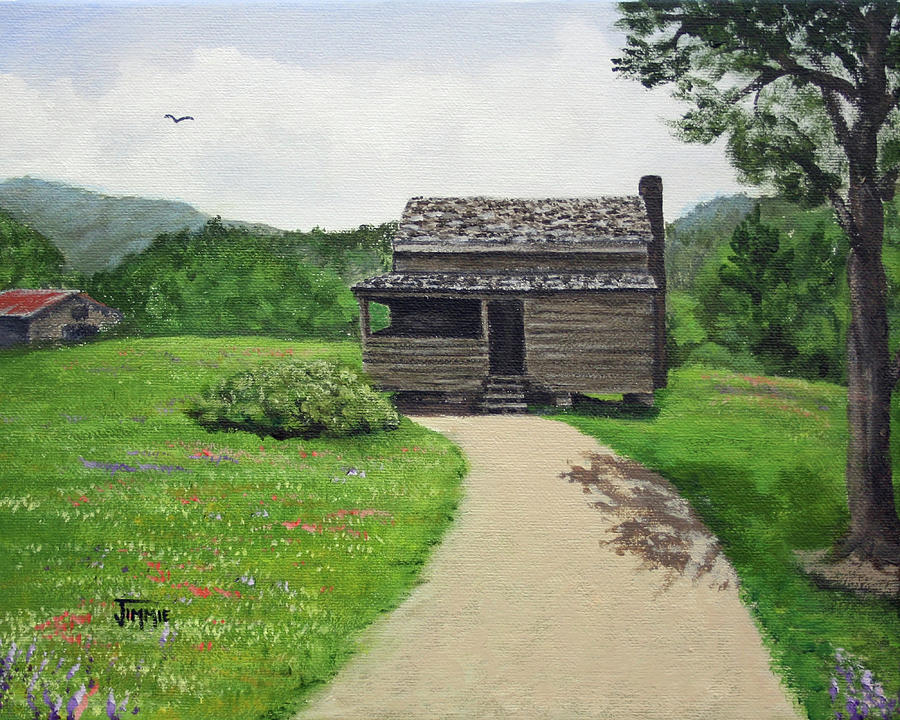 Tree Painting - Mountain Cabin by Jimmie Bartlett