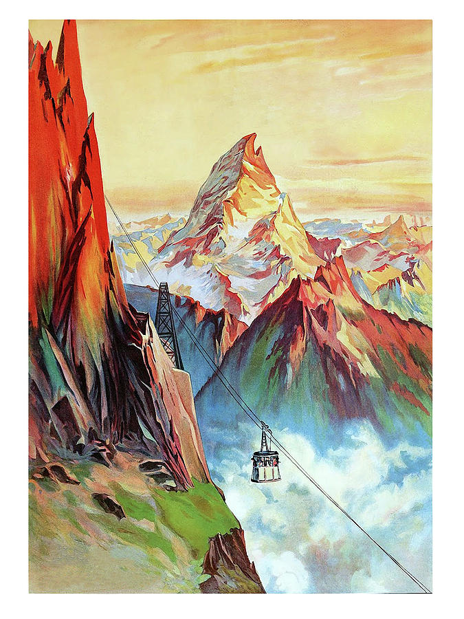 Mountain cable car, breath taking scenery Painting by Long Shot