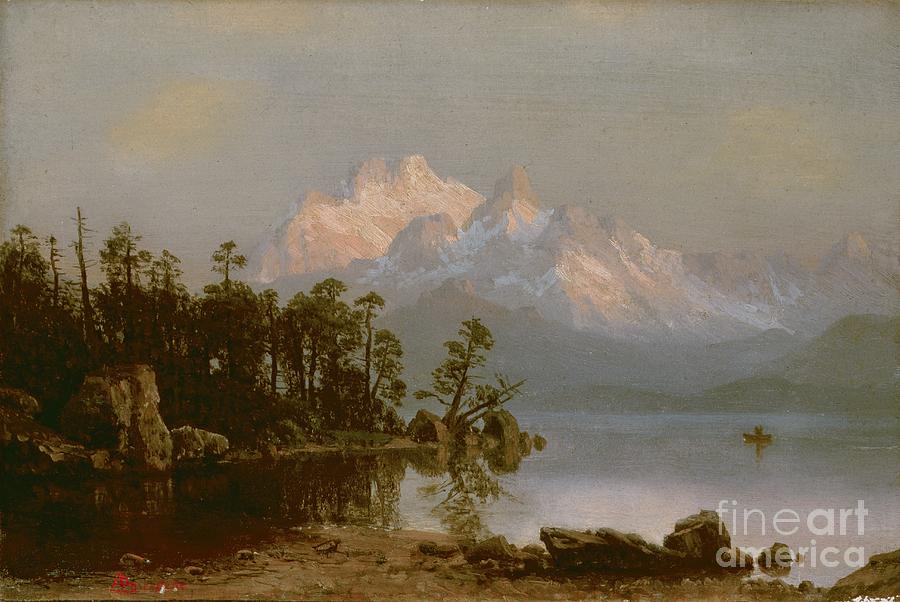 Mountain Canoeing by Albert Bierstadt Painting by Albert Bierstadt