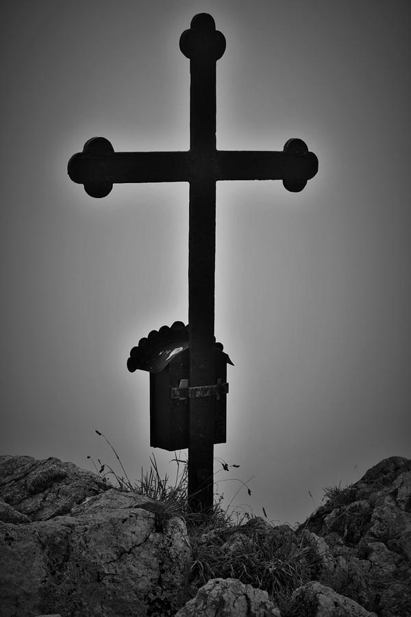 Mountain Cross - Black and White Photograph by Mark Mitchell