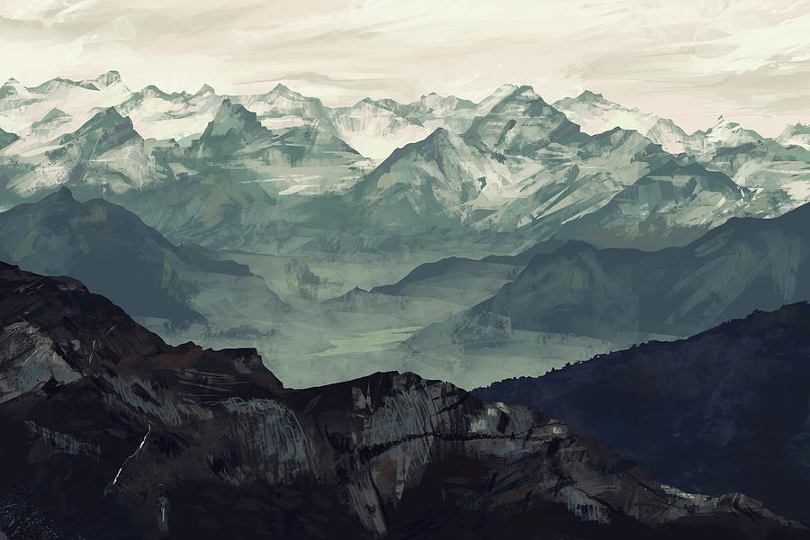 foggy mountain painting