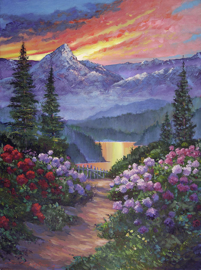 Mountain Painting - Mountain Garden Path by David Lloyd Glover