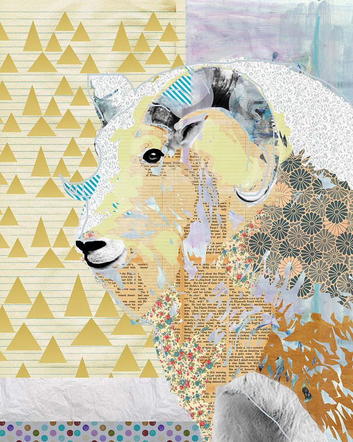 Mountain Goat Collage Mixed Media by Claudia Schoen