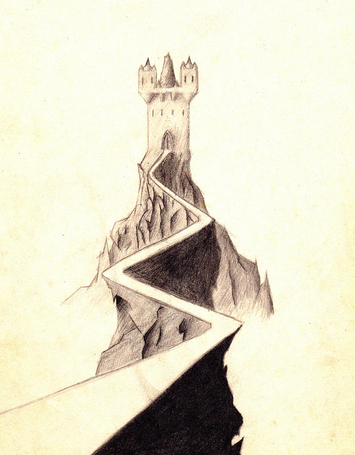 Mountain Keep Drawing by Guy Pettingell