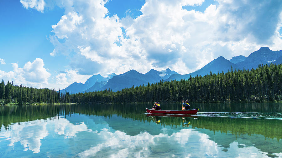 Mountain Lake Canoe Reflection Banff Canada Photograph by Lawrence S Richardson Jr