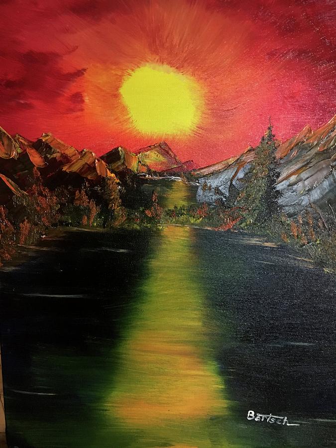 Sunset Painting - Mountain Lake by David Bartsch