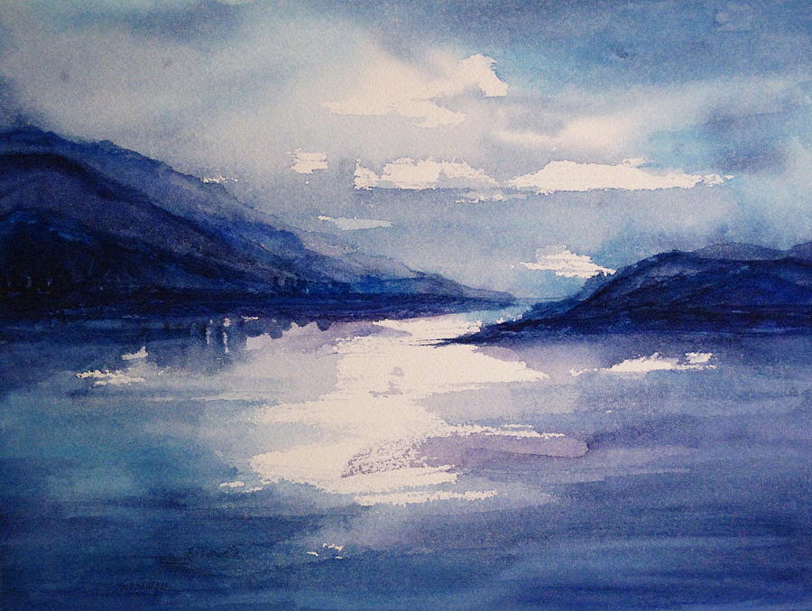 Landscape Painting - Mountain Lake in Blue by Suzanne Krueger