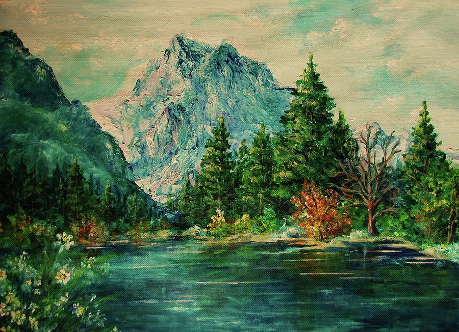 Mountain Lake Painting by Mary Wolf