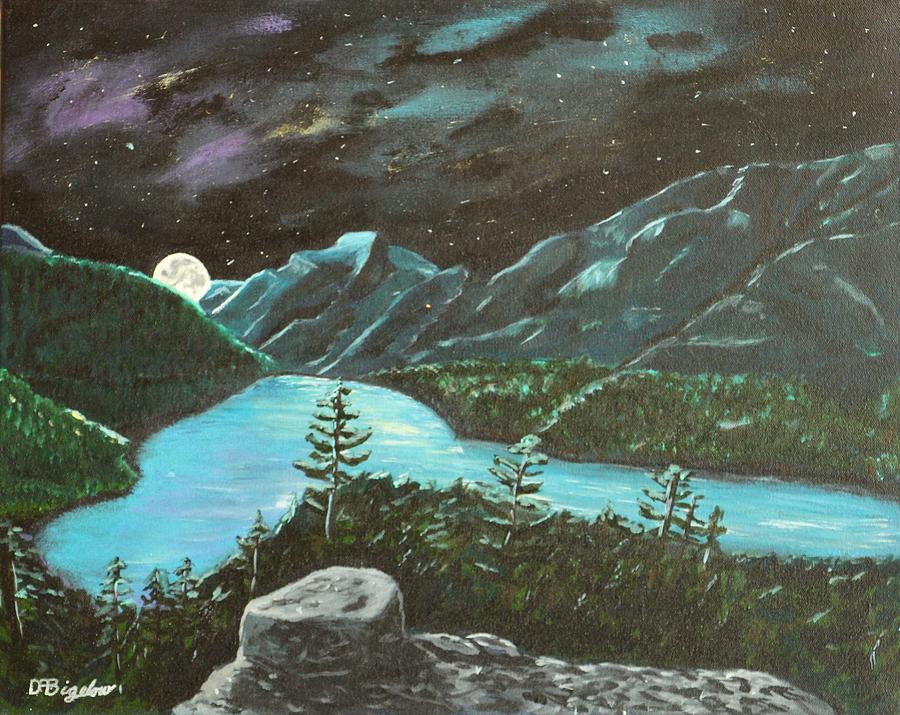 Mountain Lake Night Painting by David Bigelow