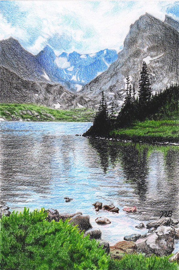 Mountain Lake Drawing By Nils Bifano