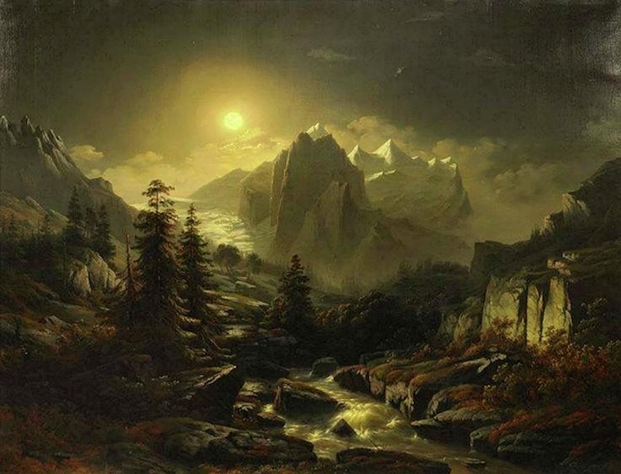 Mountain Landscape By Night Painting by Jacob Johan Verreyt