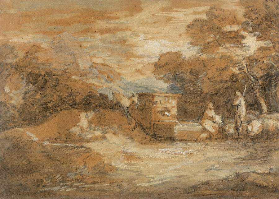 Mountain Landscape with Figures Sheep and Fountain Painting by Thomas Gainsborough