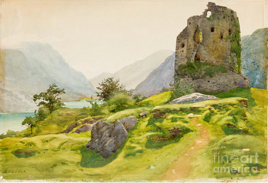Mountain Landscape with Ruin Painting by Celestial Images