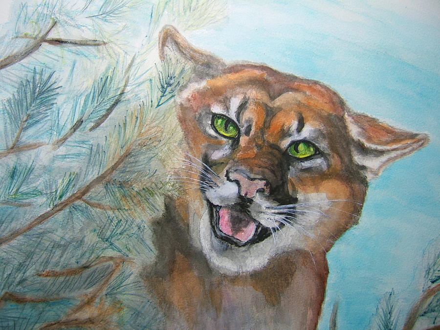 Mountain Lion Painting by Nancy Rucker