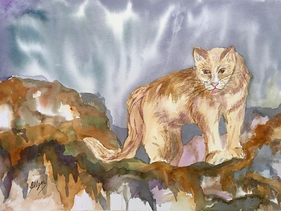 Mountain Lion on the Rocks  Painting by Ellen Levinson