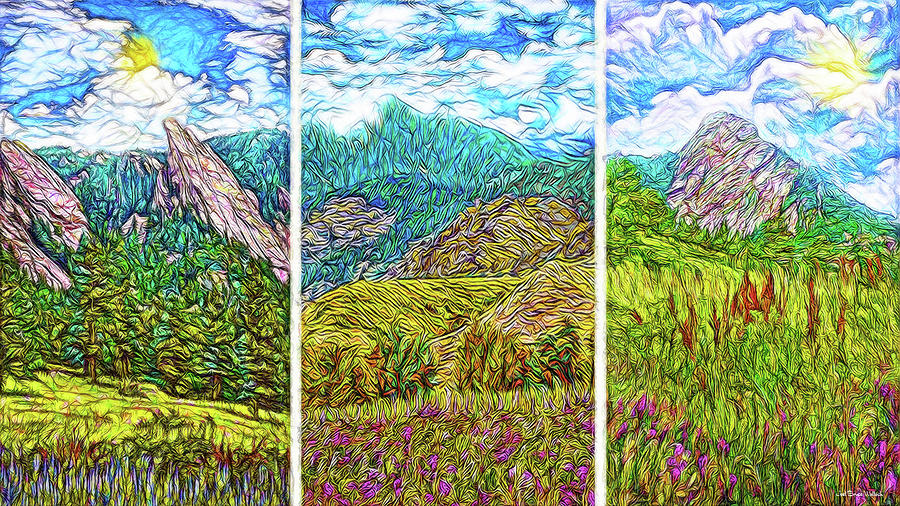 Mountain Meadow Visions - Triptych Digital Art by Joel Bruce Wallach