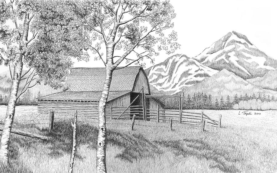 Mountain Pastoral Drawing by Lawrence Tripoli