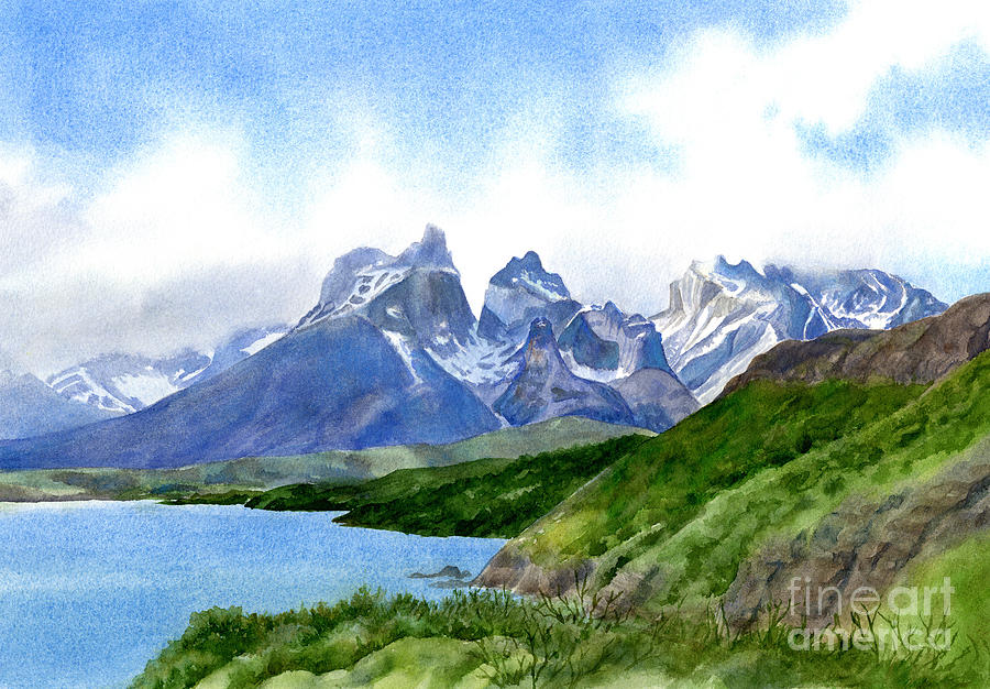 Mountain Painting - Mountain Peaks at Torres del Paine by Sharon Freeman