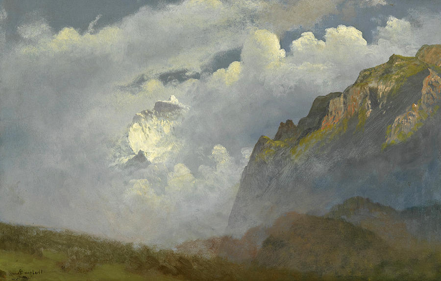Mountain Peaks in the Clouds Painting by Albert Bierstadt